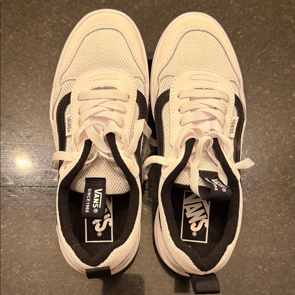 Vans Youth Classic White and Black Sneakers